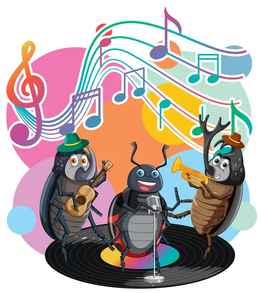 Group Beetle Playing Music Together Illustration — Stock Vector
