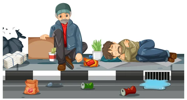 Homeless People Street Garbage Illustration — Stock vektor