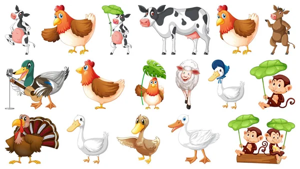 Farm Animals White Background Illustration — Stock Vector