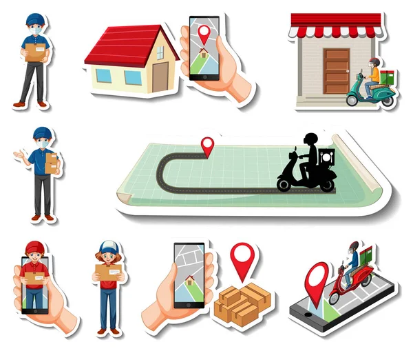 Teslimat nesneleri ve çizgi film karakterleri çizimleri etiketi