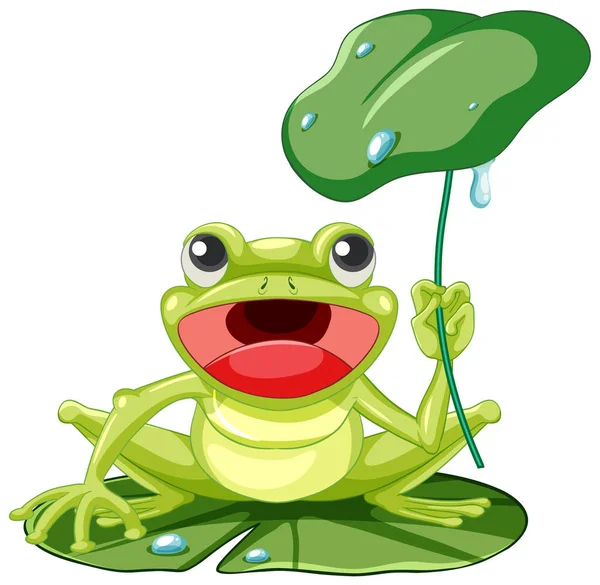 卡通青蛙拿着荷叶插图 — 图库矢量图片