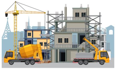 İşçi illüstrasyonlu inşaat alanı