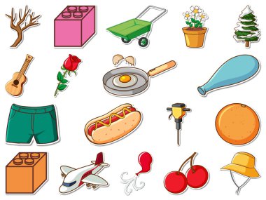 Karışık günlük nesneler çizimi etiketi