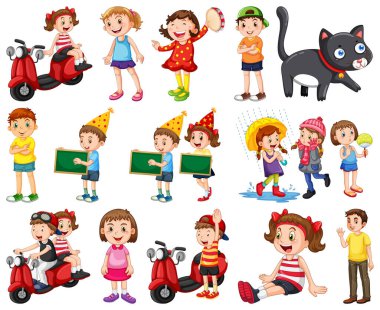 Farklı eylemler illüstrasyon mutlu çocuklar