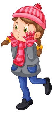 Cute girl in winter outfit cartoon illustration