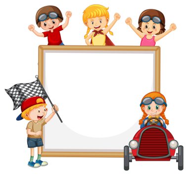 Çocuk resimleriyle izole edilmiş ahşap pankart