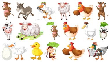 Beyaz arkaplandaki çiftlik hayvanları