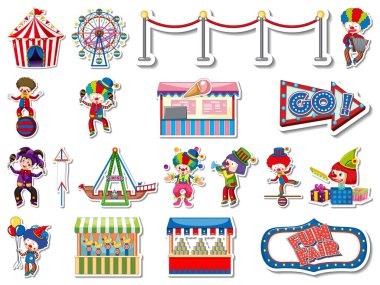 Eğlence parkı çıkartması ve eğlenceli nesneler çizimi