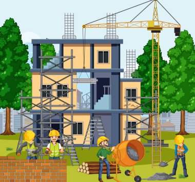İşçi illüstrasyonlu inşaat alanı