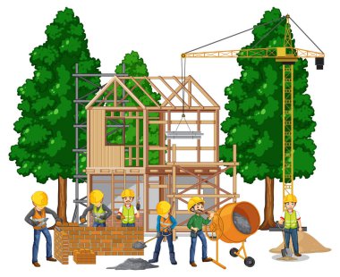 İşçi illüstrasyonuyla izole edilmiş inşaat alanı