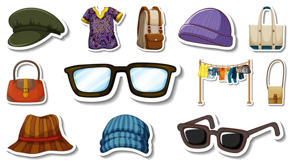 Sticker Set Clothes Accessories Illustration — стоковый вектор