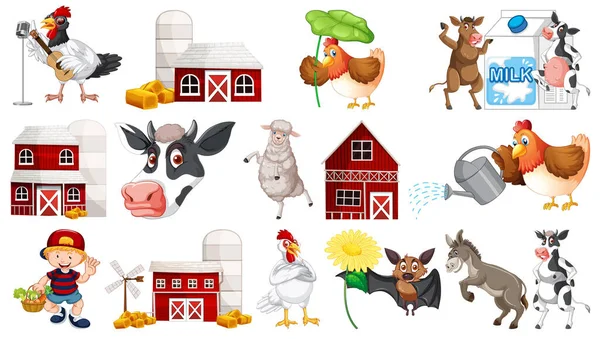 Birçok çiftlik hayvanı ve ahır çizimleri