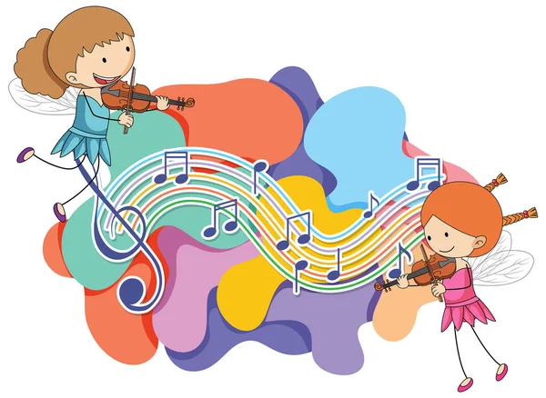 Little Angel Playing Violin Music Notes White Background Illustration — Stock Vector
