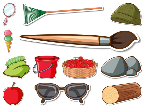 Sticker Set Mixed Daily Objects Illustration — Stock Vector