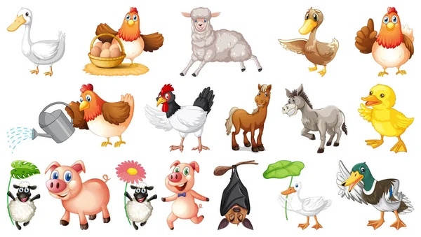 Muchos Animales Granja Con Ilustración Cara Feliz — Vector de stock