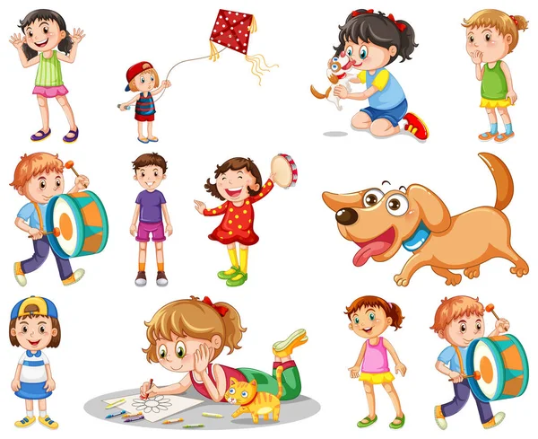 Χαρούμενα Παιδιά Διαφορετικές Ενέργειες Απεικόνιση — Διανυσματικό Αρχείο