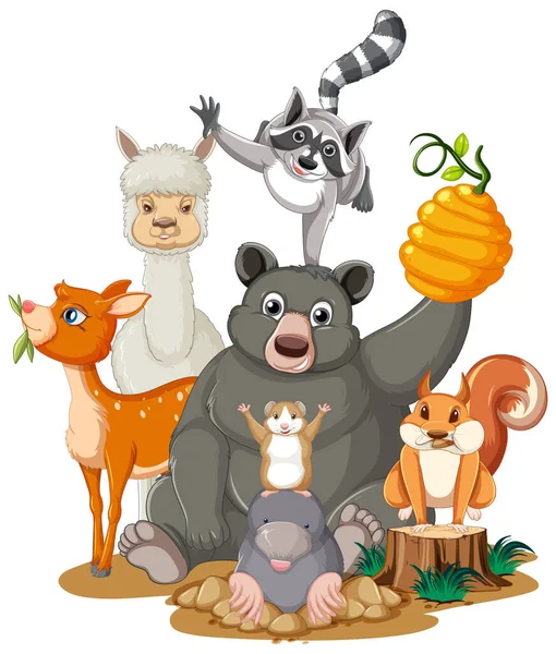 Muitos Animais Parque Ilustração — Vetor de Stock