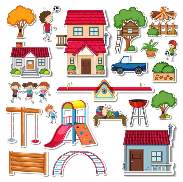 Sticker Pack Playground Objects Illustration — Stock Vector