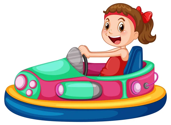 Girl Riding Bumper Car Cartoon Illustration —  Vetores de Stock