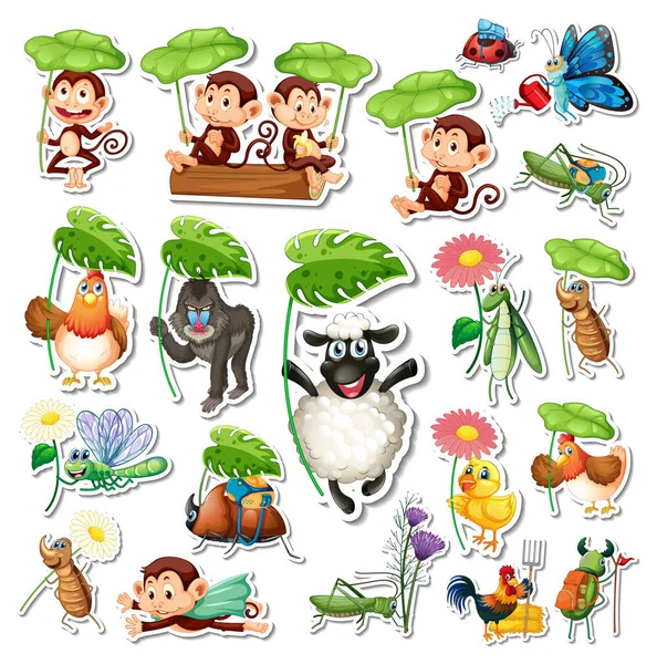 Stickers Pack Different Cute Animals Illustration — Stockový vektor