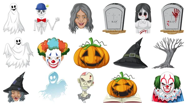 Halloween Zestaw Przerażającymi Potworami Ilustracji — Wektor stockowy