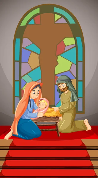 Cartoon Nativity Scéna Ježíše Krista Ilustrace — Stockový vektor