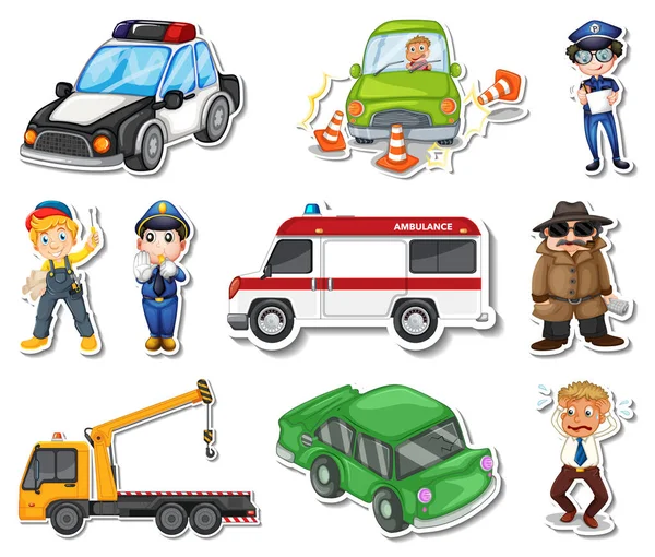 Sticker Set Professions Characters Objects Illustration — ストックベクタ