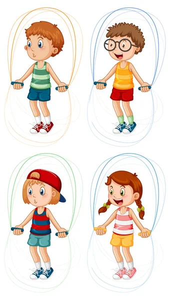 Set Diversi Bambini Che Saltano Illustrazione Corda — Vettoriale Stock