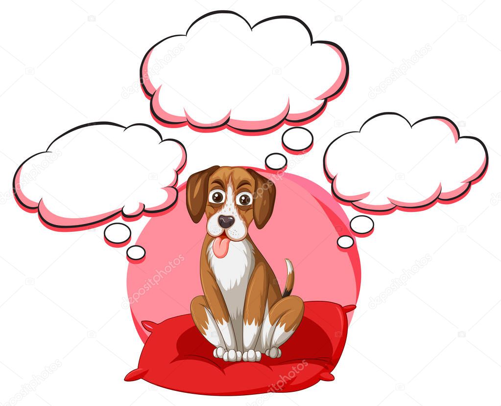 A dog thinking with many callouts illustration
