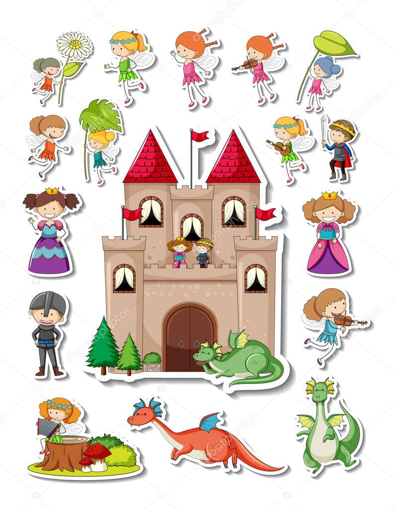 Sticker set of Fairy tale characters illustration