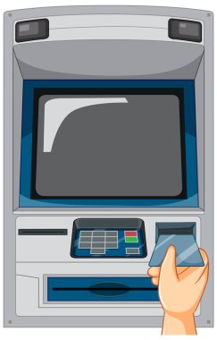 Beyaz arkaplan illüstrasyonunda ATM makinesi izole edildi