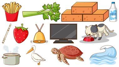Cute animals and other objects illustration