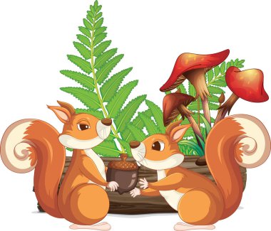 Bahçedeki resimde iki sincap.