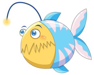 Cartoon cute anglerfish in blue color illustration