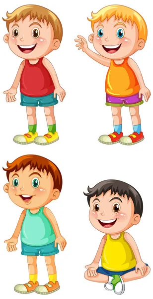 Bir dizi mutlu çocuk çizgi film karakteri çizimi