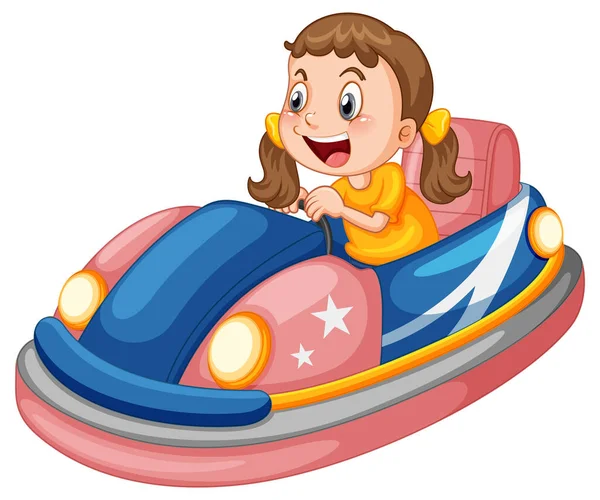 Girl Driving Bumper Car Cartoon Design Illustration — Stockový vektor