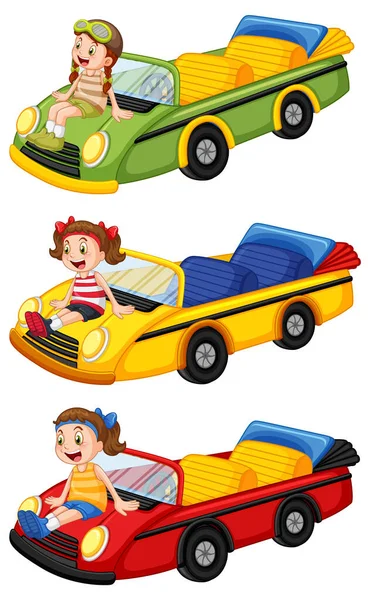 Set Different Kids Convertible Cars Illustration — Stock Vector