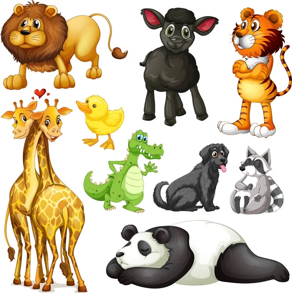 Leuke Dieren Cartoon Set Witte Achtergrond Illustratie — Stockvector