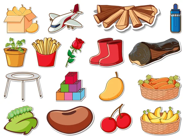 Sticker Set Mixed Daily Objects Illustration — Stok Vektör