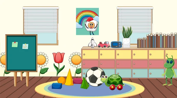 Kindergarten Room Scene Many Toys Illustration — Archivo Imágenes Vectoriales