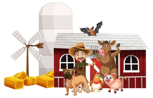 Farming Theme Farmer Animals Illustration — Image vectorielle