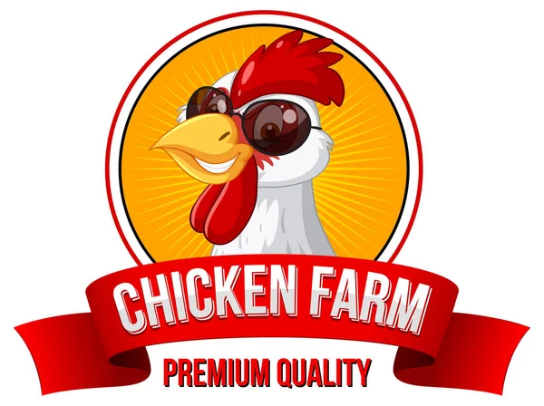 Panji Berkualitas Premium Ayam Dengan Ilustrasi Karakter Kartun Ayam Putih - Stok Vektor