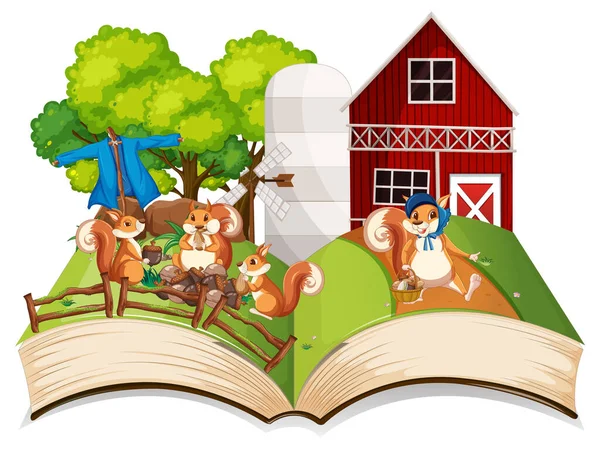Farm Scene Many Squirrels Barn Illustration — Stockvektor
