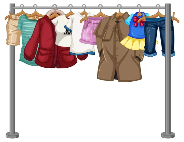 Molti Vestiti Appesi Sull Illustrazione Clothesline — Vettoriale Stock