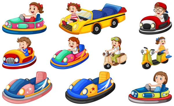 Set Kids Riding Kart Illustration — Stock Vector