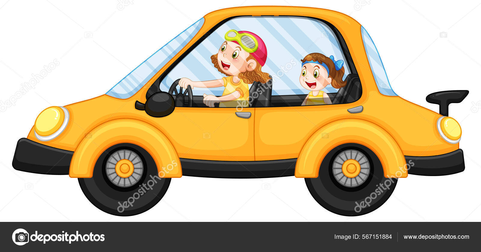 Engraçado Carro Amarelo Desenho Animado Crianças Criativas Em Pé