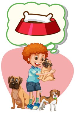 Bir sürü köpeği olan bir çocuk.