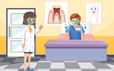 Diş hekimi aletleri tutuyor ve diş çürümesini inceliyor.