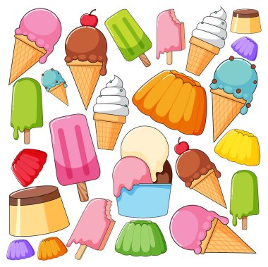 Seamless background design with different icecream illustration