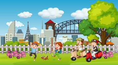 Children playing outdoor park illustration
